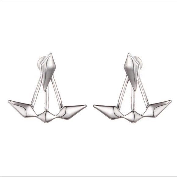 “Rebel” Geometric Unique 925 Sterling Silver Gold Minimalist Boho Stud Earring - Picture 3 of 4